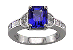 2.90ct emerald-cut sapphire and diamond engagement ring in platinum.