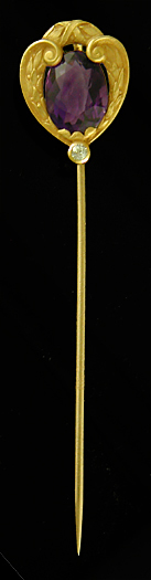 Hans Brassler amethyst and diamond stickpin. (J9383)