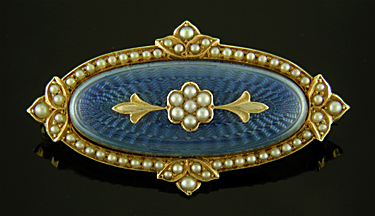 Carter blue guilloche enamel brooch. (J9306)