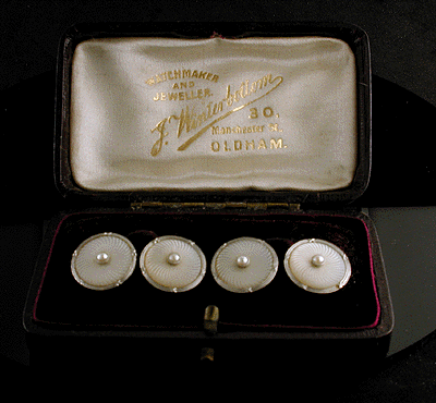 Edwardian platinum and pearl cufflinks in jeweller's box