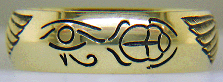 Hand-engraved Egyptian solar disk ring. (J7251)