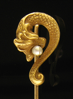 Victorian stickpin of serpent with pearl.