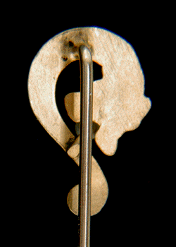 Rear view of Victorian stickpin of serpent with pearl.
