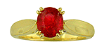 18kt gold ring with a red spinel and two diamonds. (J5319)