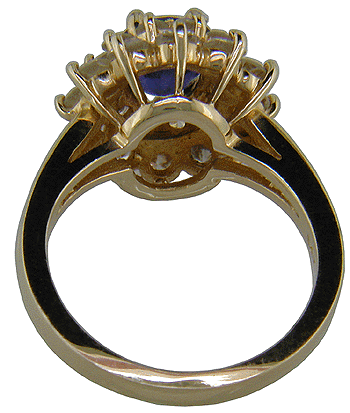 Inside view of diamond and sapphire cocktail ring.