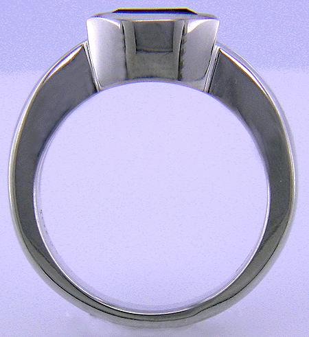 Side view trillium sapphire and diamond custom platinum ring.