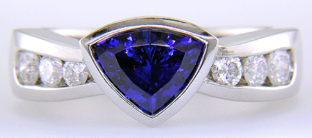 Trillium sapphire and diamond custom platinum ring.