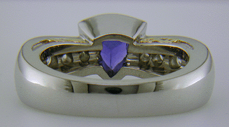 Inside view trillium tanzanite and diamond custom platinum ring.