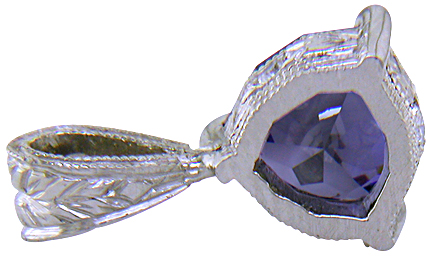Rear view of trillium benitoite pendant accented with with four diamonds.