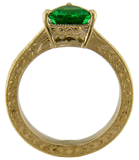 Tsavorite garnet engraved ring. (J6417)