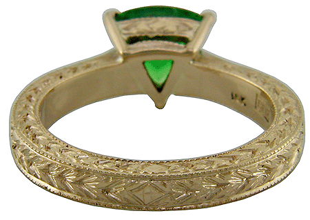 Inside view of tsavorite garnet engraved ring. (J6417)