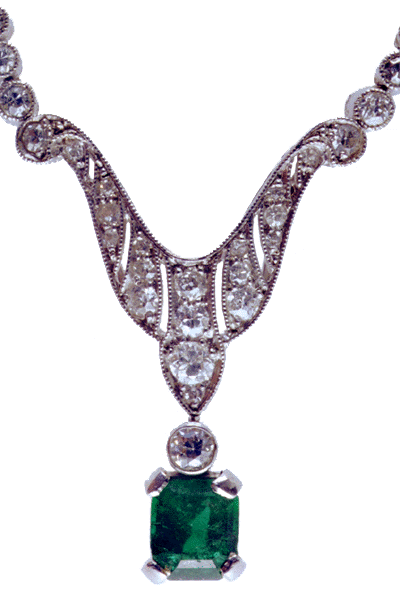 Platinum Art Deco Emerald and Diamond Pendant