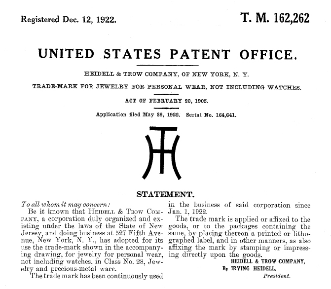 Heidell & Trow trademark registration.
