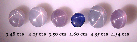 A line-up of star and cat's eye sapphires.