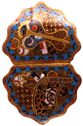 A Victorian cloisonne enamel belt buckle in the Japanese style.