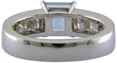 Inside view of Aquamarine and Diamond handcrafted platinum ring.