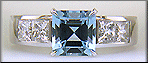 Aquamarine and Diamond hand-crafted platinum ring.