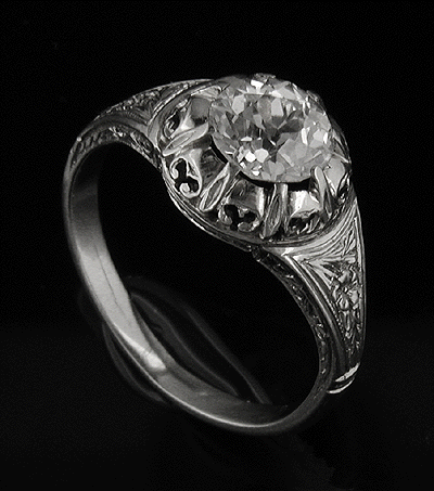 Antique ring with an Old European cut diamond.