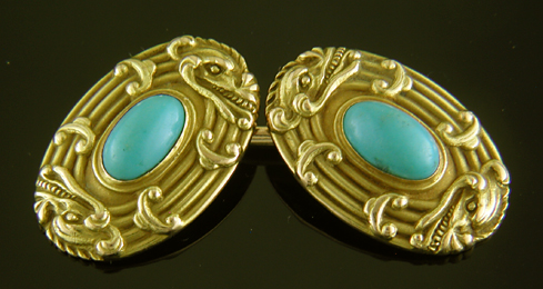 Late Victorian Chinese dragon and turquoise cufflinks. (J9347)