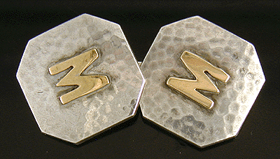 Antique sterling cufflinks with 18kt gold M initials. (J6503)