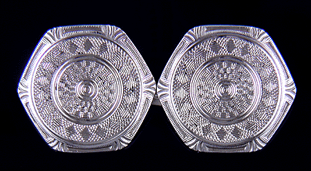 Elegantly engraved antique cufflinks crafted in white gold. (J6507)