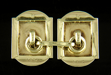 Rear view of Art Deco cufflinks with an architectural flair. (J8464)