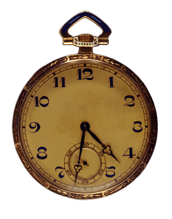Dial of enamel and gold pocket watch.