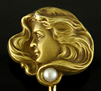 Art Nouveau stickpin of woman with flowing hair. (J9047)