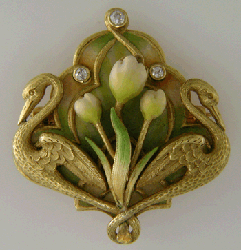 Krementz Art Nouveau swan brooch.