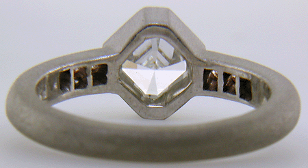 Inside view of Asscher diamond custom platinum ring.