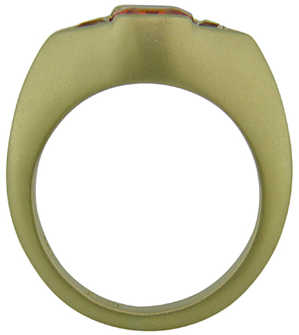 Side view of spessartite garnet and tourmaline ring.