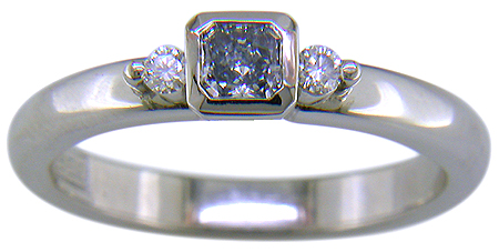 Fancy Intense blue radiant-cut diamond set in a platinum ring.