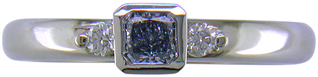 Fancy Intense blue radiant-cut diamond set in a platinum ring.