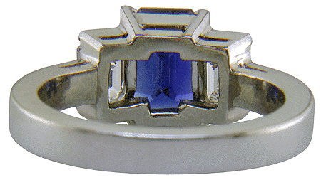Inside view of sapphire and diamond ring handcrafted in platinum.