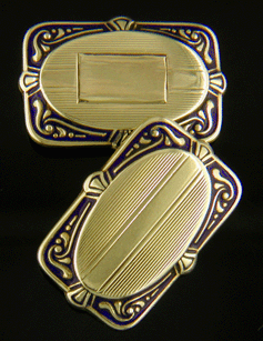 Antique gold cufflinks with blue enamel tracery. (J8533)
