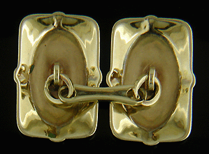 Antique gold cufflinks with blue enamel tracery. (J8533)