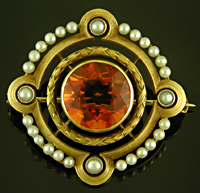 Brassler classic citrine and pearl brooch. (BR9670)