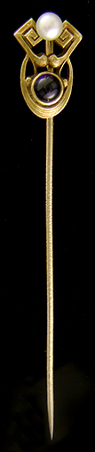 Brassler Sapphire and Pearl stickpin. (J9092)