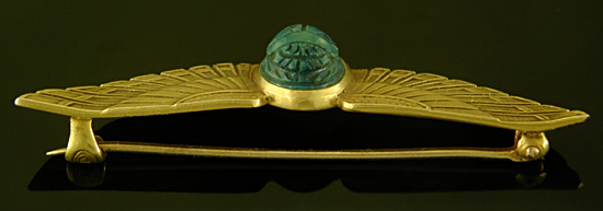 Egyptian Revival winged scarab brooch. (BR9564)