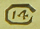 Close up of Carrington maker's mark on reverse of cufflinks. (J9351)