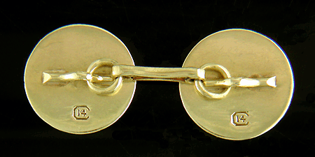 Rear view Carrington golden pinwheel cufflinks. (J6789)