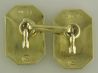 Carrington 14kt gold and greeen enamel cufflinks. (J7444)