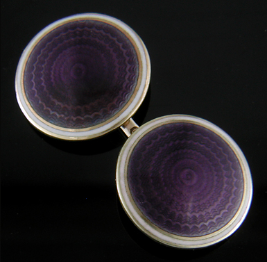 Carrington purple guilloche enamel cufflinks. (J9082)