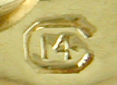 Close up of Carrington & Co. maker's mark on reverse of cufflinks. (J9156)