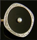 Antique onyx and pearl dress set. (J8965)