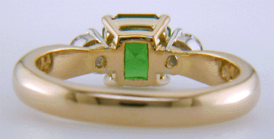 Inside view of Chrome Tourmaline and diamond 18kt gold and platinum ring.