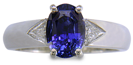 Sapphire and trilliant diamond handcrafted platinum ring. (J7416)