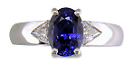 Sapphire Rings - Sapphire and trilliant diamond handcrafted platinum ring. (J7416)