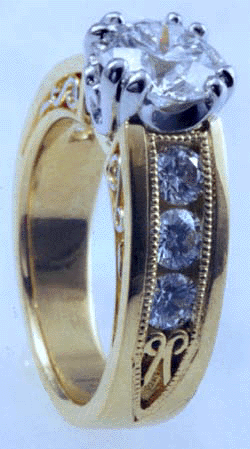 Close-up of channel set diamonds.