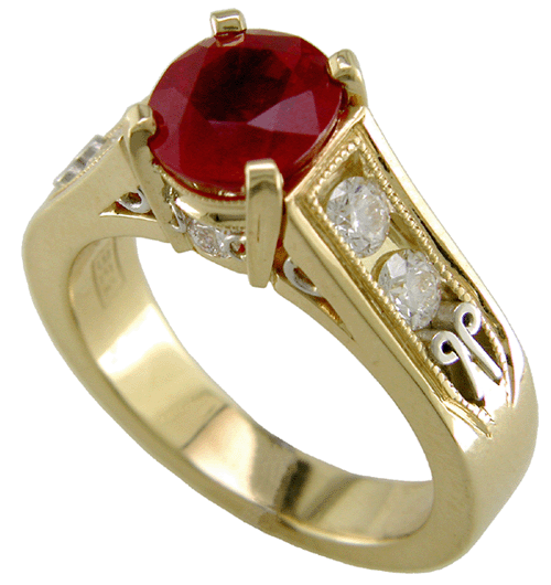 Burmese ruby and diamond ring in 18kt gold.